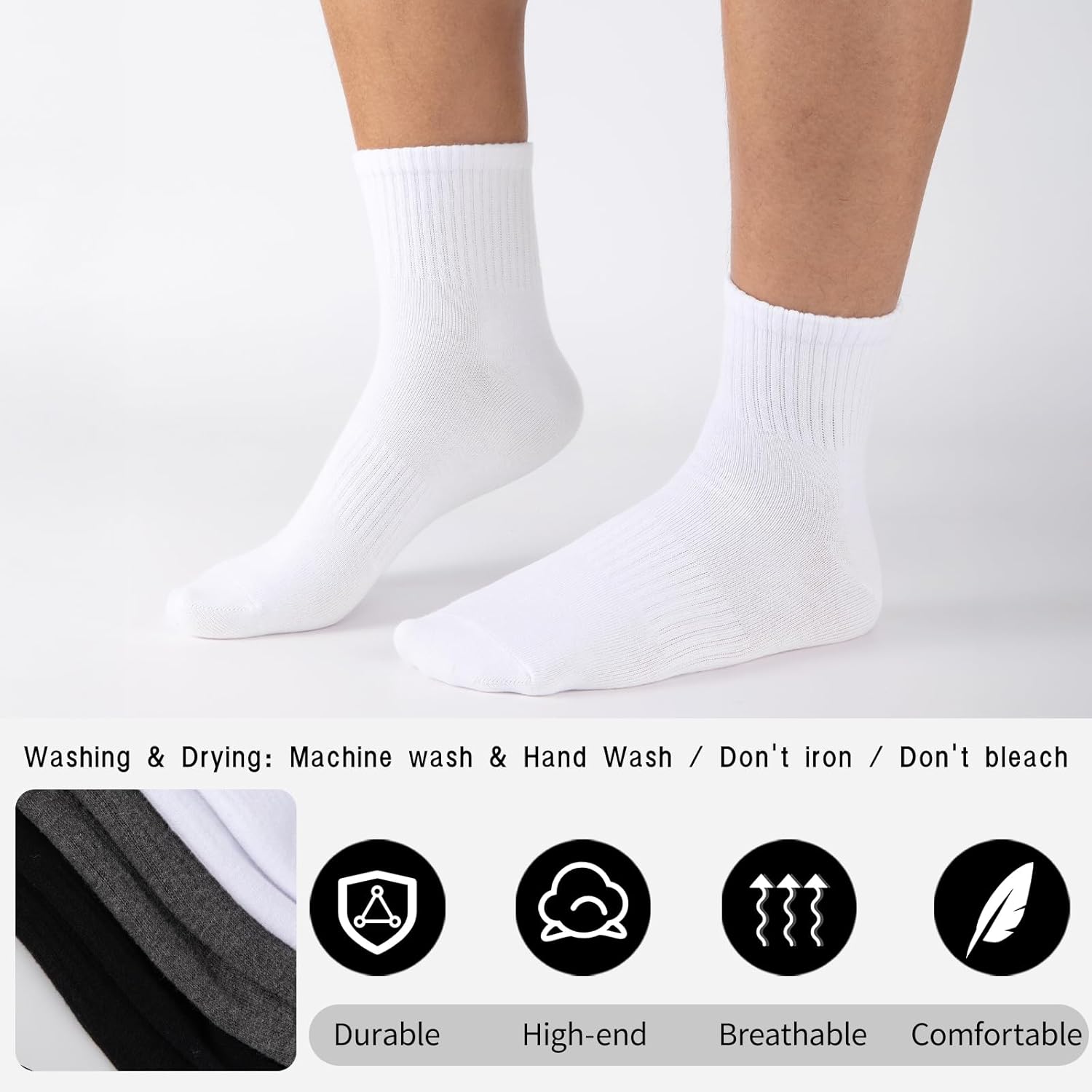 eallco Mens Ankle Socks Cotton Quarter Thin Ankle High Mini Crew Socks for Men 6 Pairs - Image 6