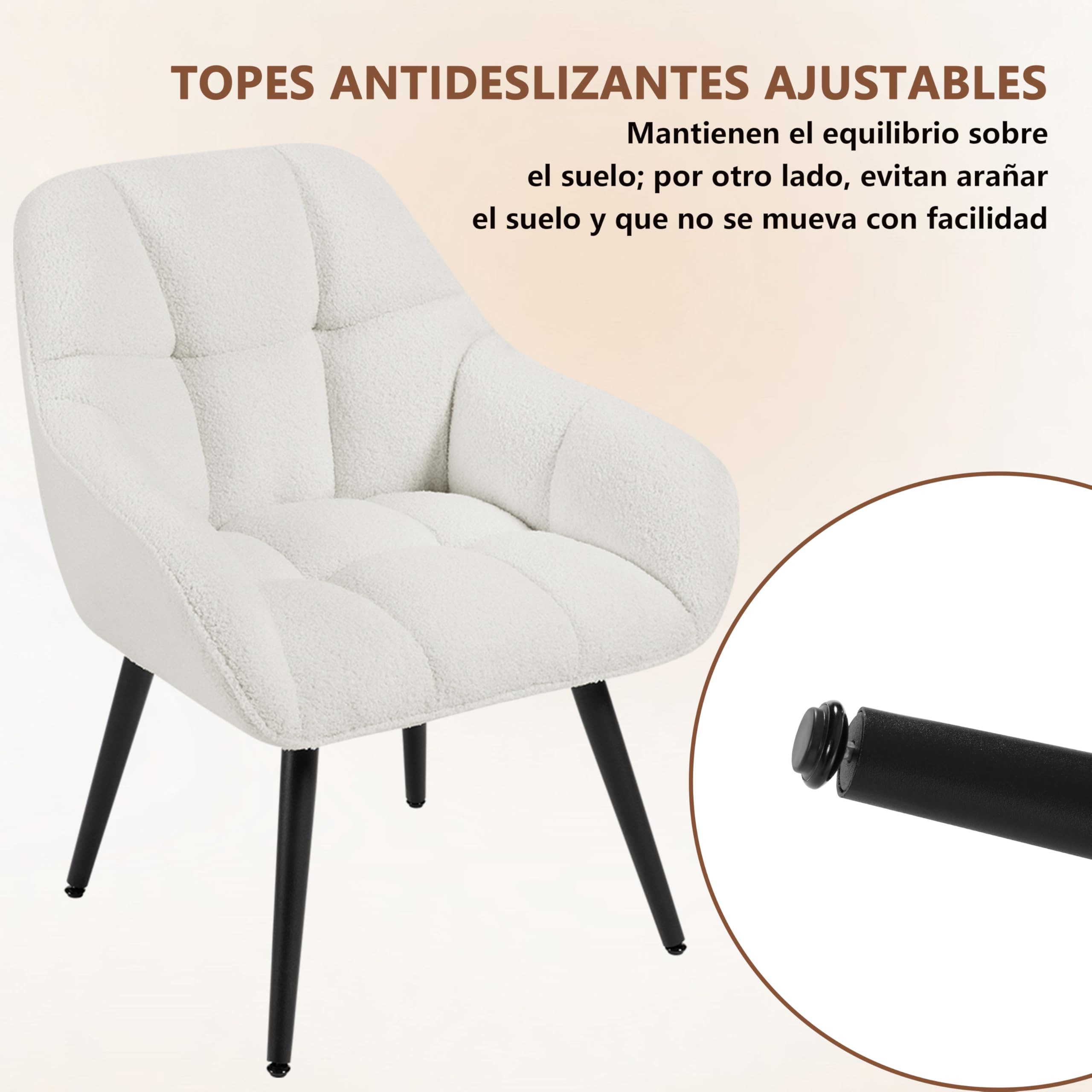 WOLTU Sillón Relax, Butaca Nórdica, Asiento Acolchado Patas de Metal, Crema | Silla Lectura Tapizada de Rizo, Silla Dormitorio con Reposabrazos, Esponja suave, Sillón Moderno para Salón y Dormitorio