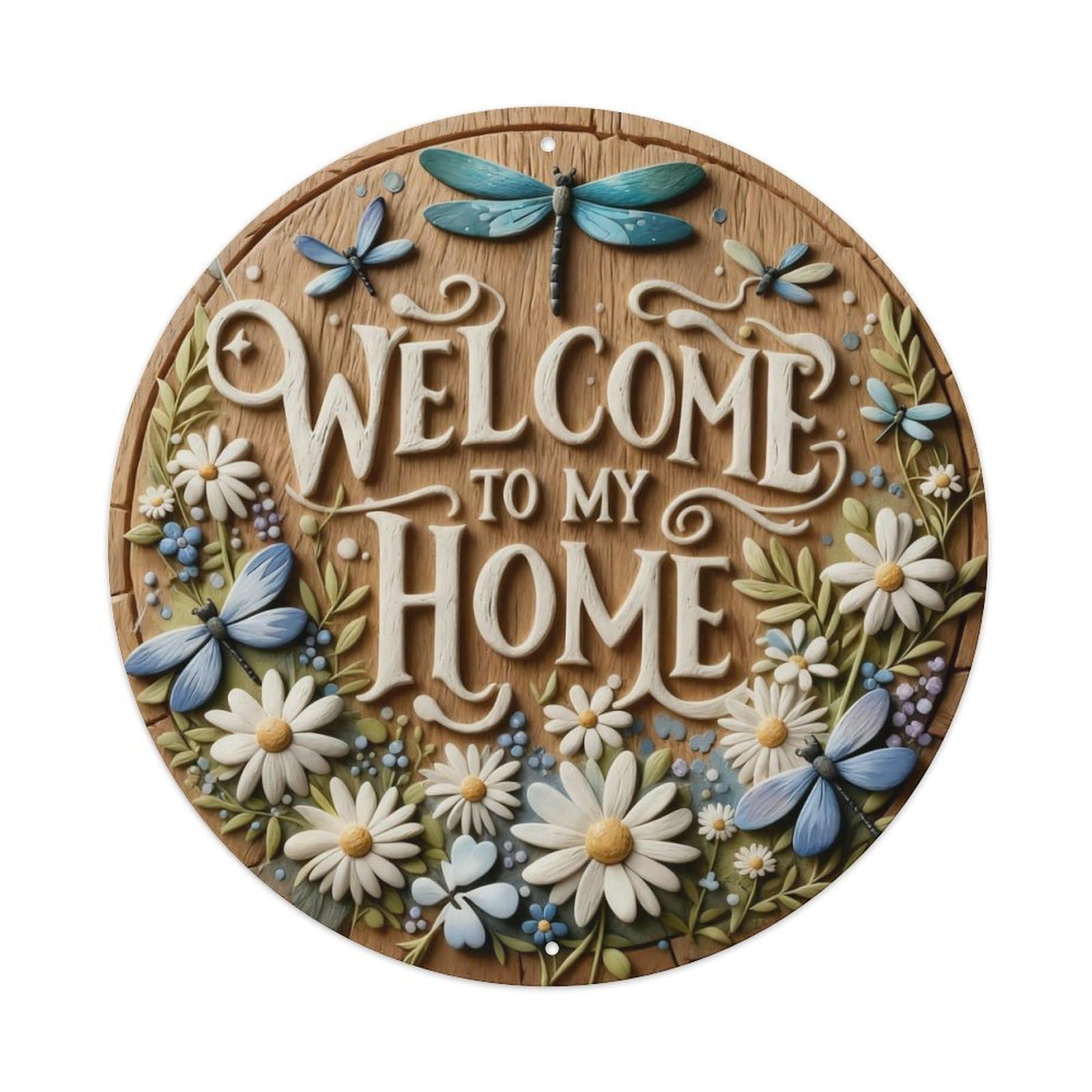 Zlatcbu Vintage Welcome To My Home Floral Dragonfly Metal Tin Sign Retro Wall Art Poster, Decor For Home Living Room Bar Cafe Garage, 8X8 Inch