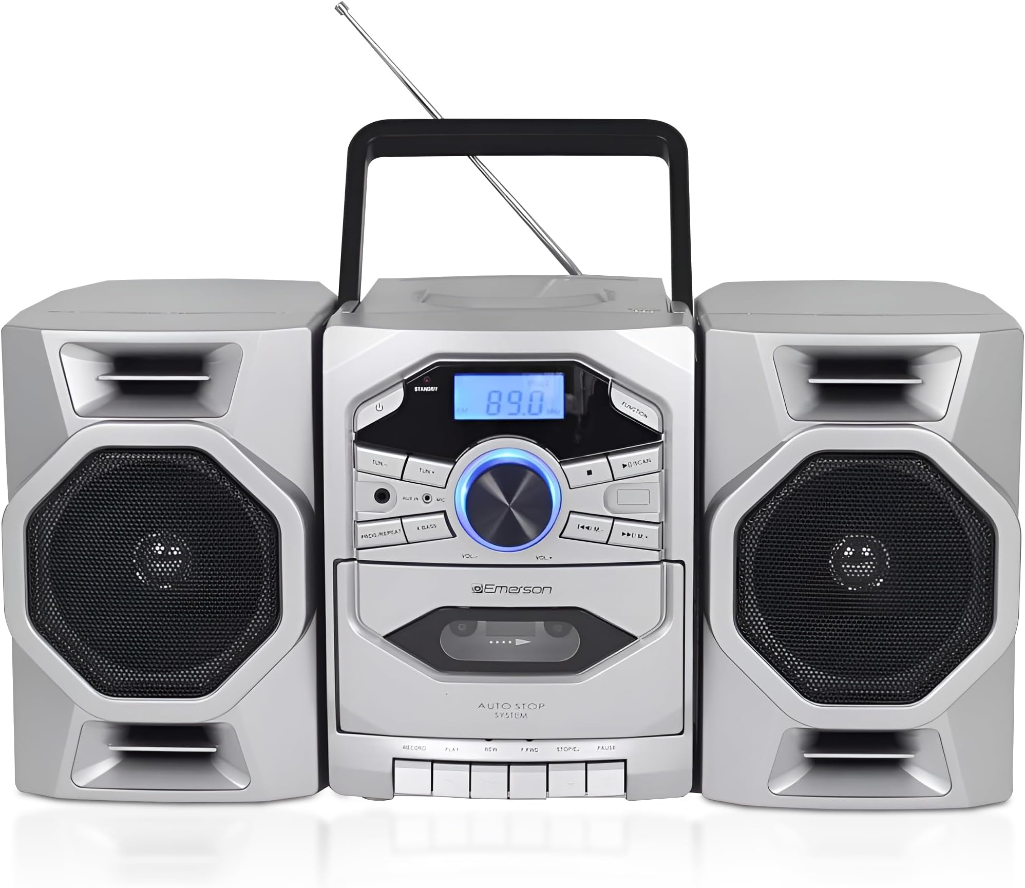 Emerson - Portable CD Player with Cassette Player, Tape Recorder, Am/FM Radio, MP3 AUX Input, Detachable Speakers, AC/DC and Battery Operated, Home Stereo System,