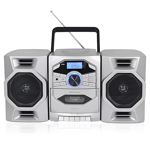 Emerson Portable CD Player Boombox with Cassette Player, Tape Recorder, AM/FM Radio, MP3 AUX Input, Detachable Speakers, AC/DC & Battery Operated – Stereo System for Home, Travel, Indoor & Outdoor Use