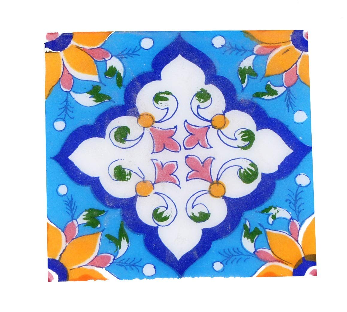 Shiv KRIPA Blue Art Pottery SKT96 Art Pottery Ceramic Handmade Tiles (Blue, Pack of 6)