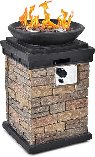 S AFSTAR Columna de propano, 40,000 BTU para exteriores, calentador de fogata de gas de aspecto realista con patas ajustables, rocas de lava y disponible en Yaxa El Salvador