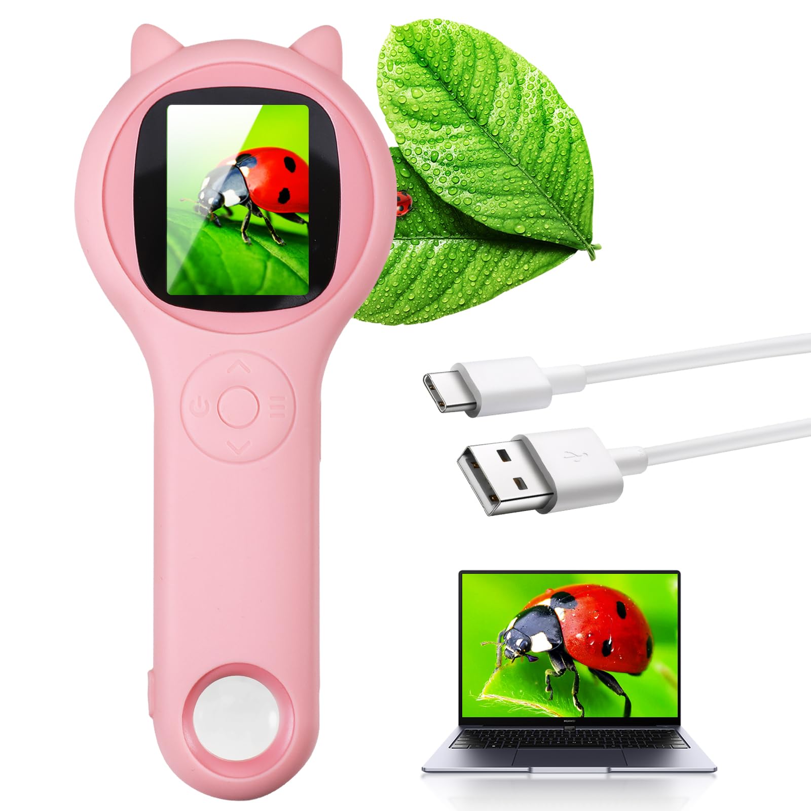 Pink Handheld Digital Microscope - Portable Mini Microscope Magnifying Glass for Kids, Ages 3-12