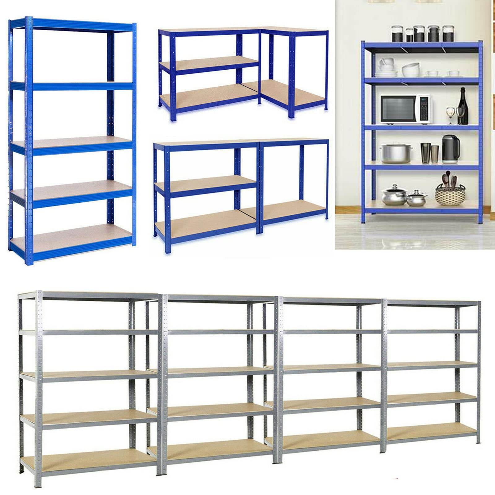 5 ripiani, scaffalatura per carichi pesanti in metallo, scaffalatura regolabile per garage, in metallo, per ufficio, garage, capacità di carico 875 kg, 200 x 100 x 50 cm, blu