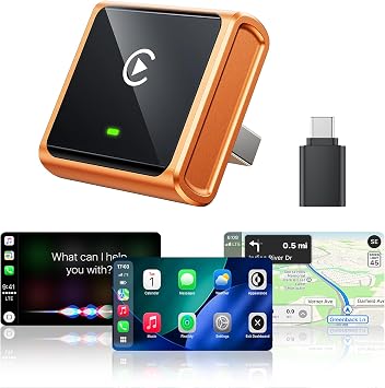 Mini Wireless CarPlay Adapter for iPhone Apple, USB-A/C Plug & Play | Go Wireless with Factory Wired Apple CarPlay, Fast Auto Connect, Low Latency, Compatible with iOS 10& 2015+ Cars, Orange