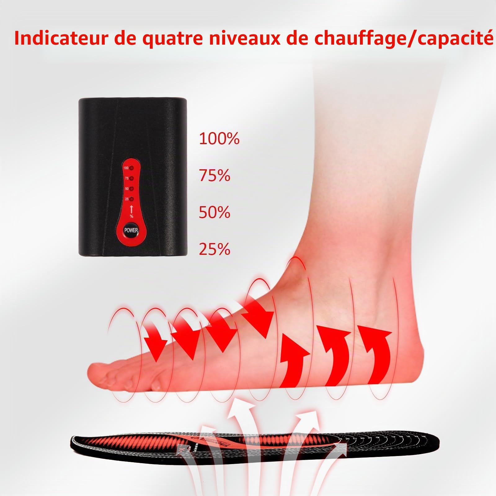 Semelles Thermique Chauffantes Batterie d'Exploitation Chaud 4 Niveaux Taille 36-47 Lavable