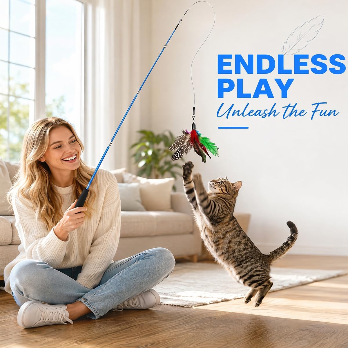 3-Section Telescopic Cat Wand with 15 Random Bell Refills image 3