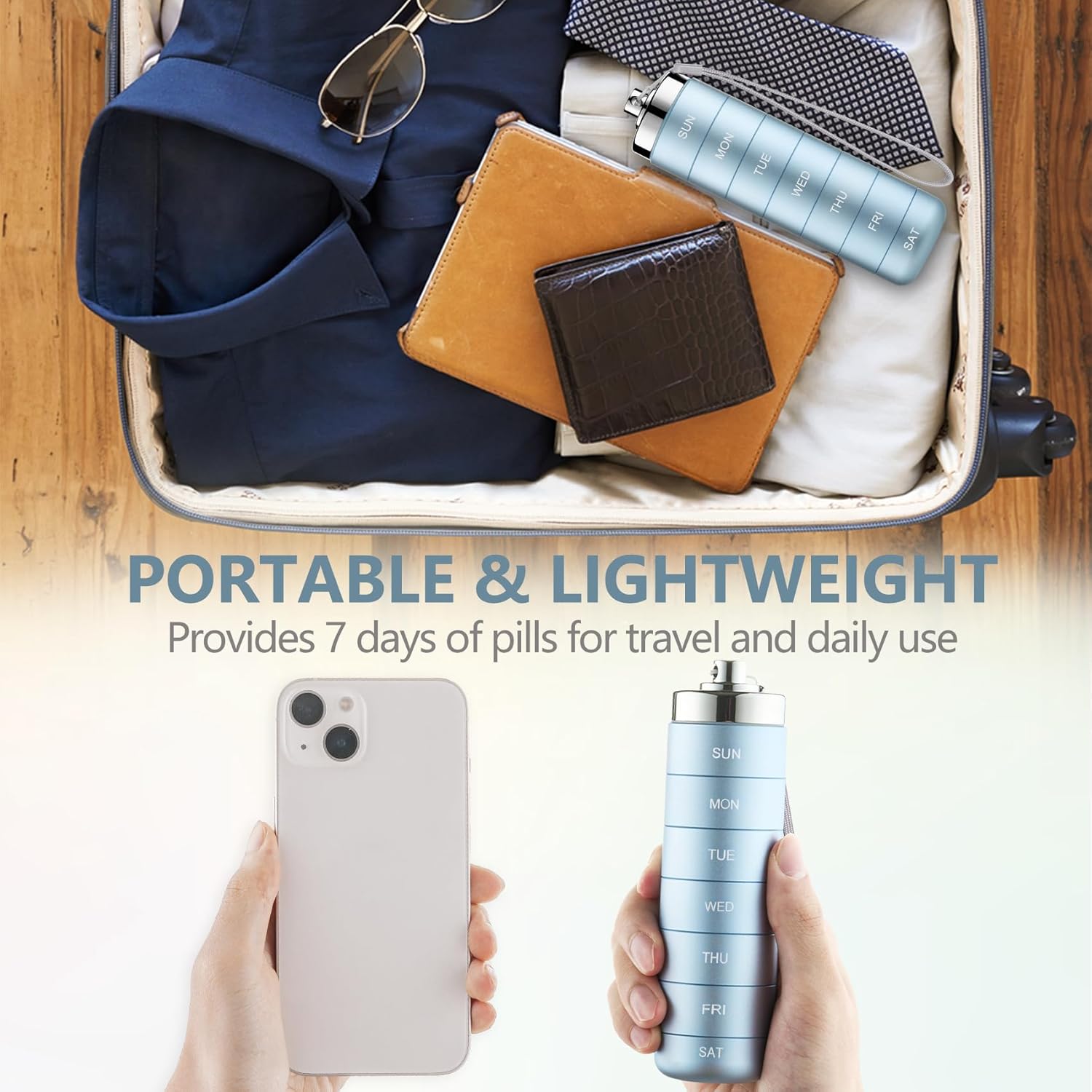 Mossime Metal Pill Organizer Weekly, Stackable Waterproof Travel Pill Box, Large Aluminum Alloy Pill Case Container, BPA Free 7 Day Daily Medicine Organizer for Vitamin, Fish Oil, Supplement