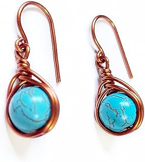 اقراط متدلية قصيرة من النحاس والاحجار للنساء مجموعة فريدة نوعها اكسسوارات نحاسية مطلية تركواز-ازرق فاتح جاي سي جيميكوم