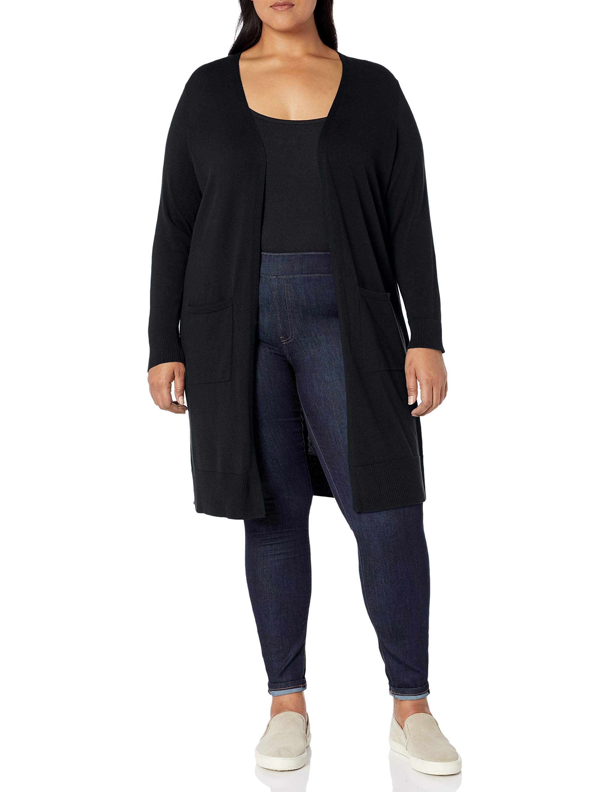 Amazon EssentialsWomen's Lightweight Longer Length Cardigan Sweater (Available in Plus Size), Black, 6X