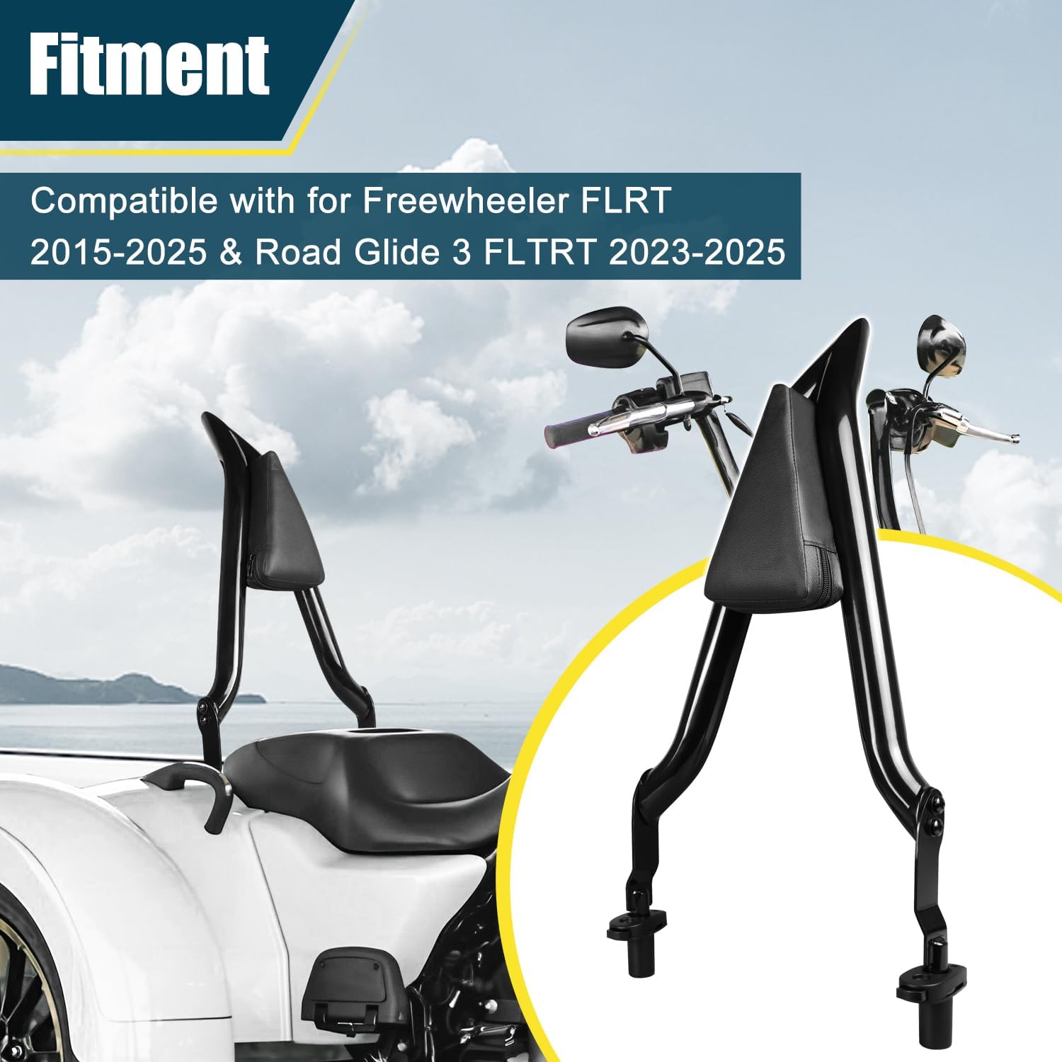 Motorcycle Detachable Rear Passenger Backrest Sissy Bar With Back Rest Pad Compatible with for Harley FLRT Freewheeler 2015-2025 Road Glide 3 FLTRT 2023-2025 Sissy Bar Backrest