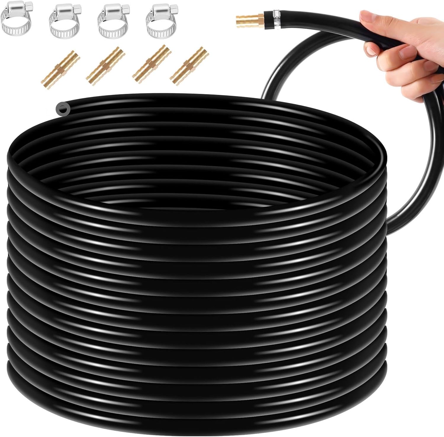 125FT 14LBS Self Sinking Aeration Hose, 4 Stainless Steel Clamps & 4 Menders, Weighted Air Hose for Diffused System, Aeration Hose for Fountain, Irrigation, Pond, Aquaculture