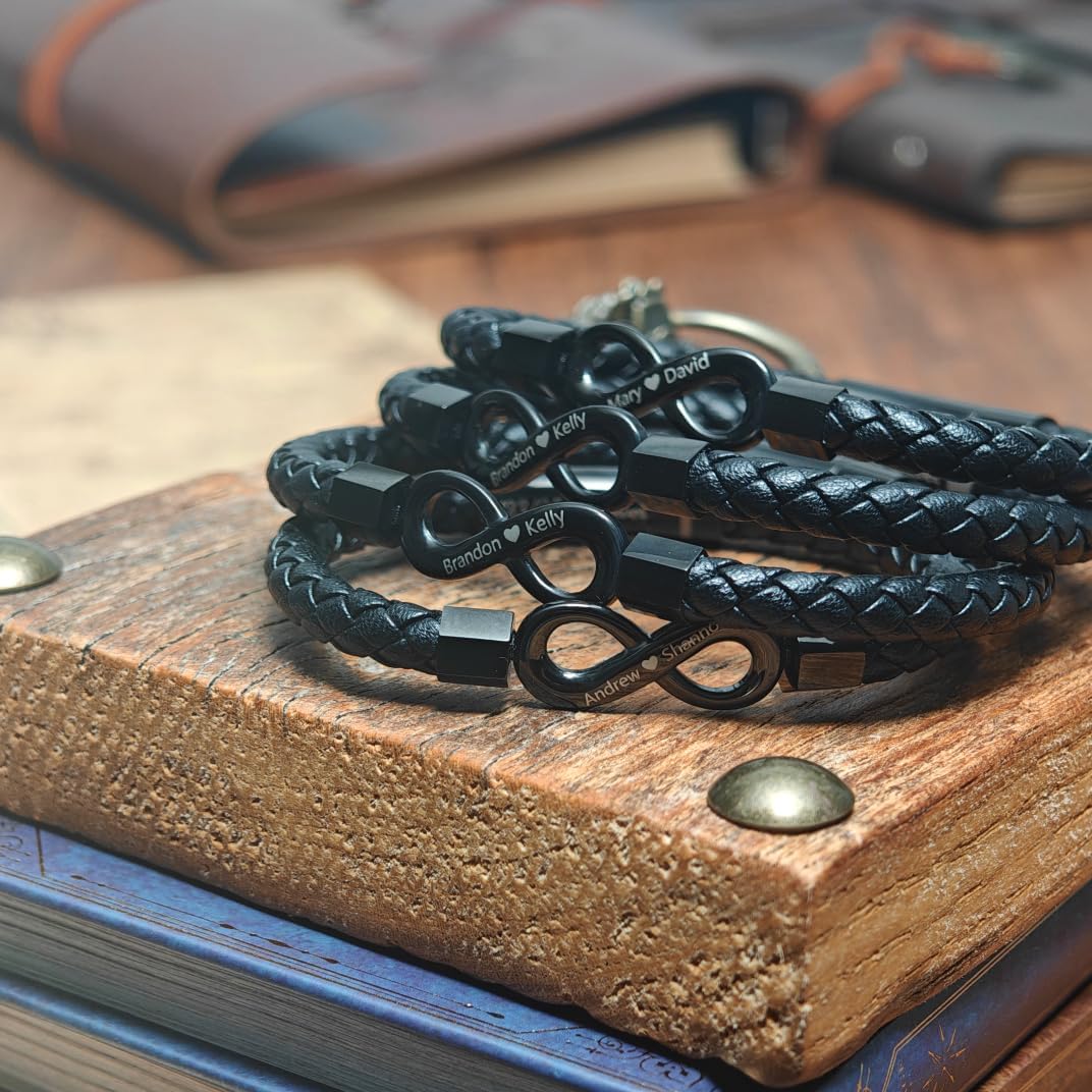 To My Man, Personalized Dual Name Infinity Leather Bracelet, Custom Name Text and Symbol Stainless Steel Braided Bracelet for Men/Women, for Xmas, Birthday, Anniversary, Valentine - Image 6