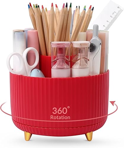 Miniatura 8 de SKYDUE Organizador de maquillaje, soporte giratorio para lápices para escritorio, organizador de escritorio de doble propósito para cosméticos y