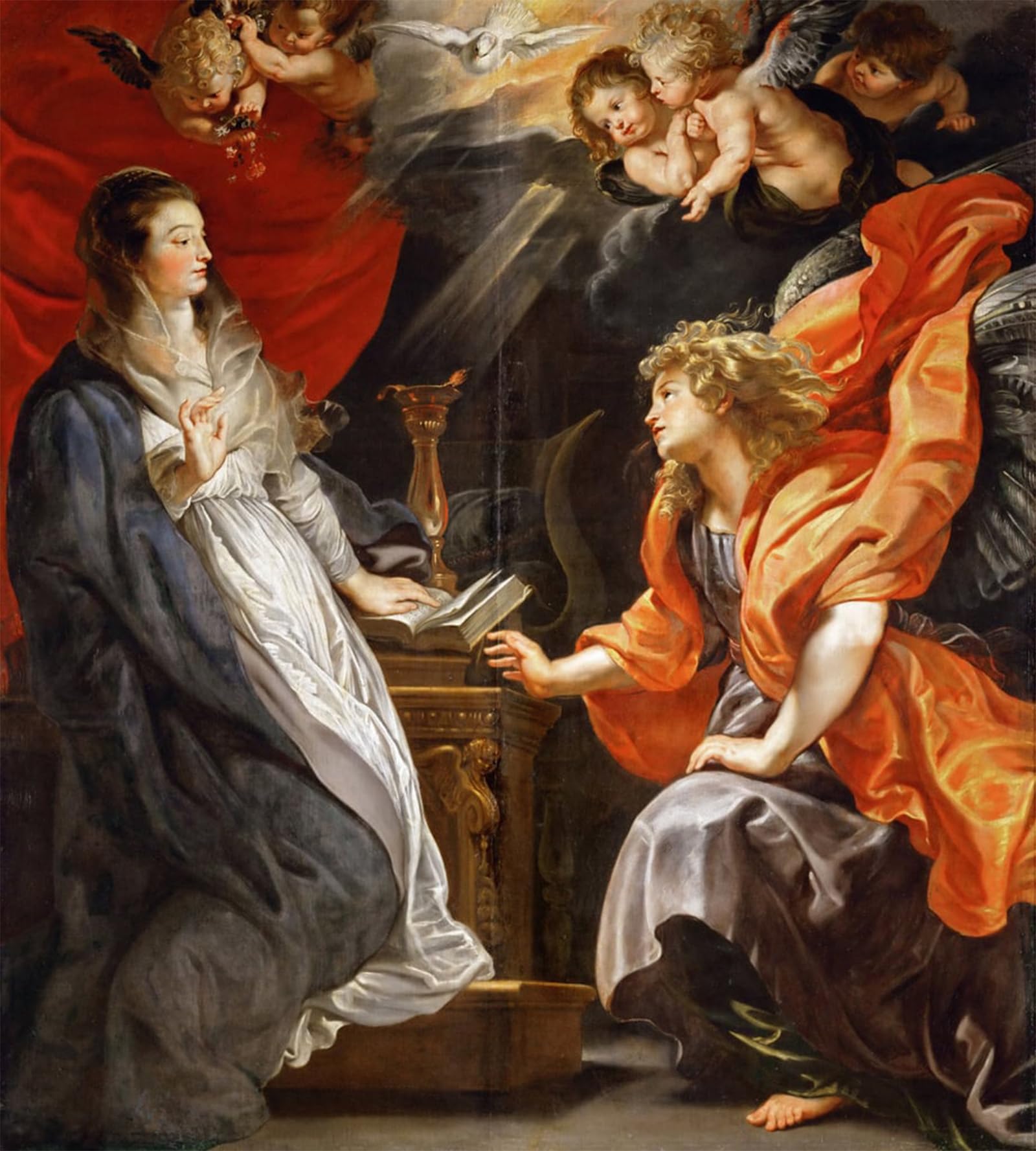 Posteriik No Frame Vintage Classic Picture Landscape Artwork The Annunciation Dimension By Peter Paul Rubens Portrait Canvas Painting For Office Home Decor 60X90cm