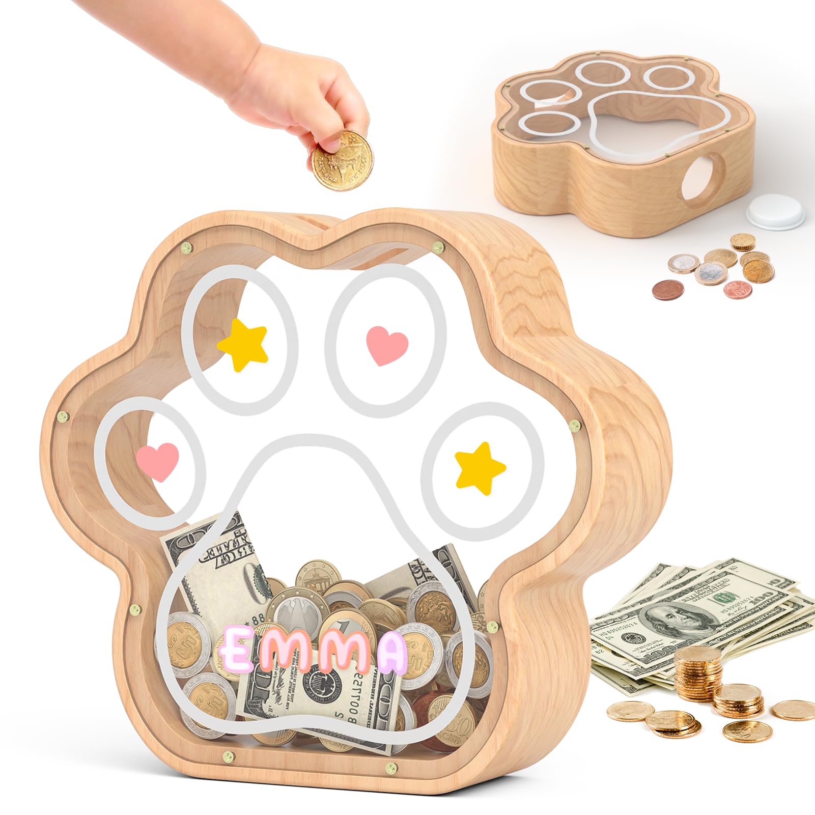 Tirelire en bois personnalisée KMC cadeau anniversaire enfant