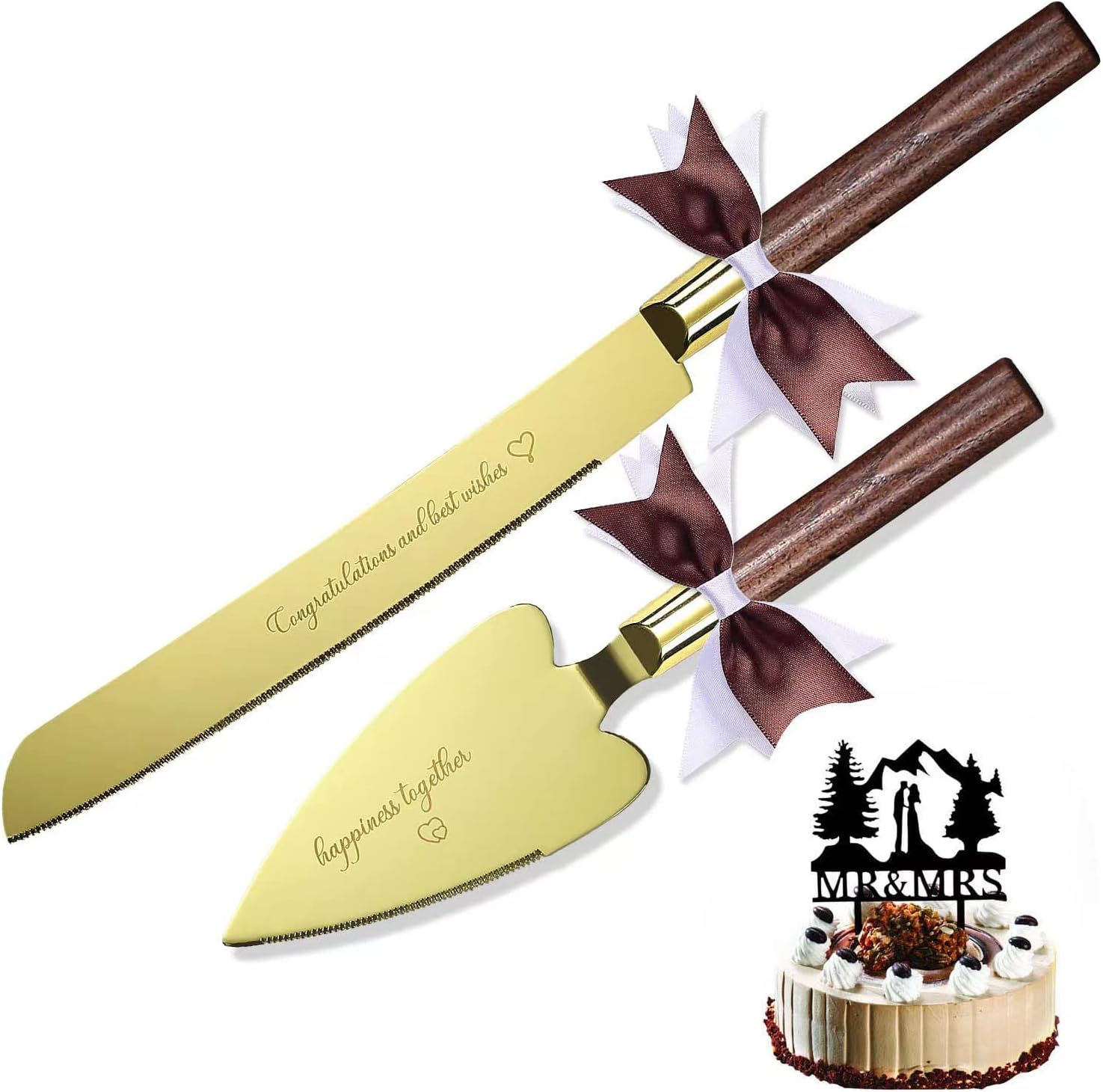 tatakook Gold Wedding Cake Knife and Server Set with