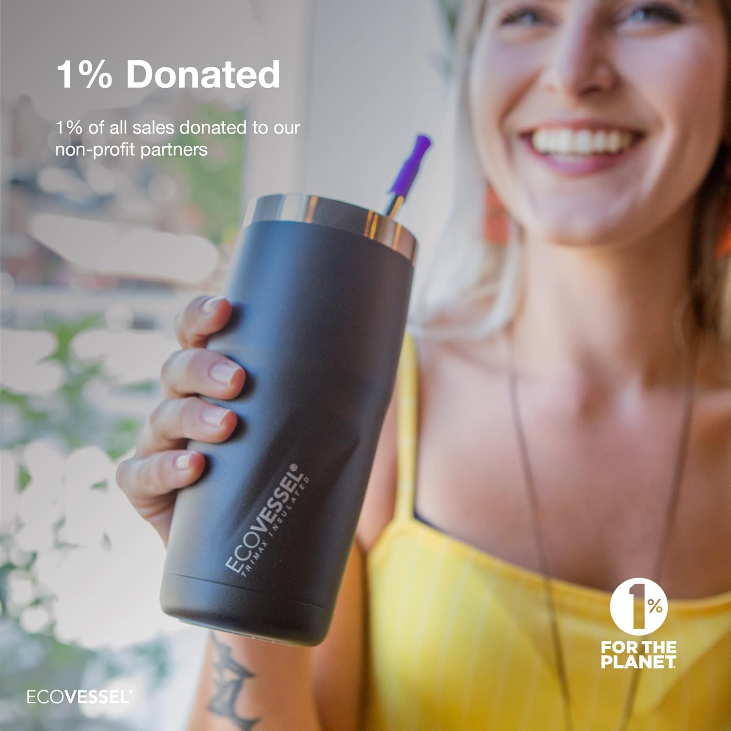 EcoVessel METRO TriMax Vacuum Insulated Stainless Steel Tumbler Cup, Coffee Mug with Slider Lid - 16 oz (Black Shadow) - Image 5