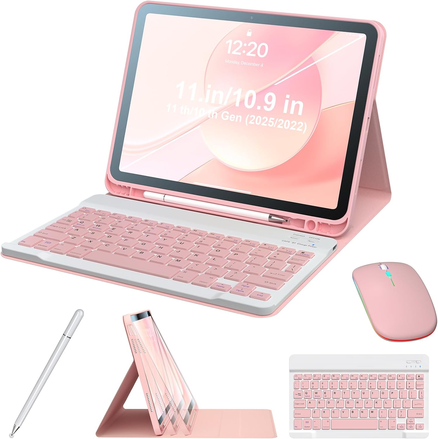 For iPad 10th Gen 2022 / iPad 11th Gen 2025 10.9 Inch A16, Magnetic Case with Detachable Bluetooth Keyboard, Wireless Mouse & Free Normal Capacitive Stylus, Multi-Angle Folio Stand Protective Cover