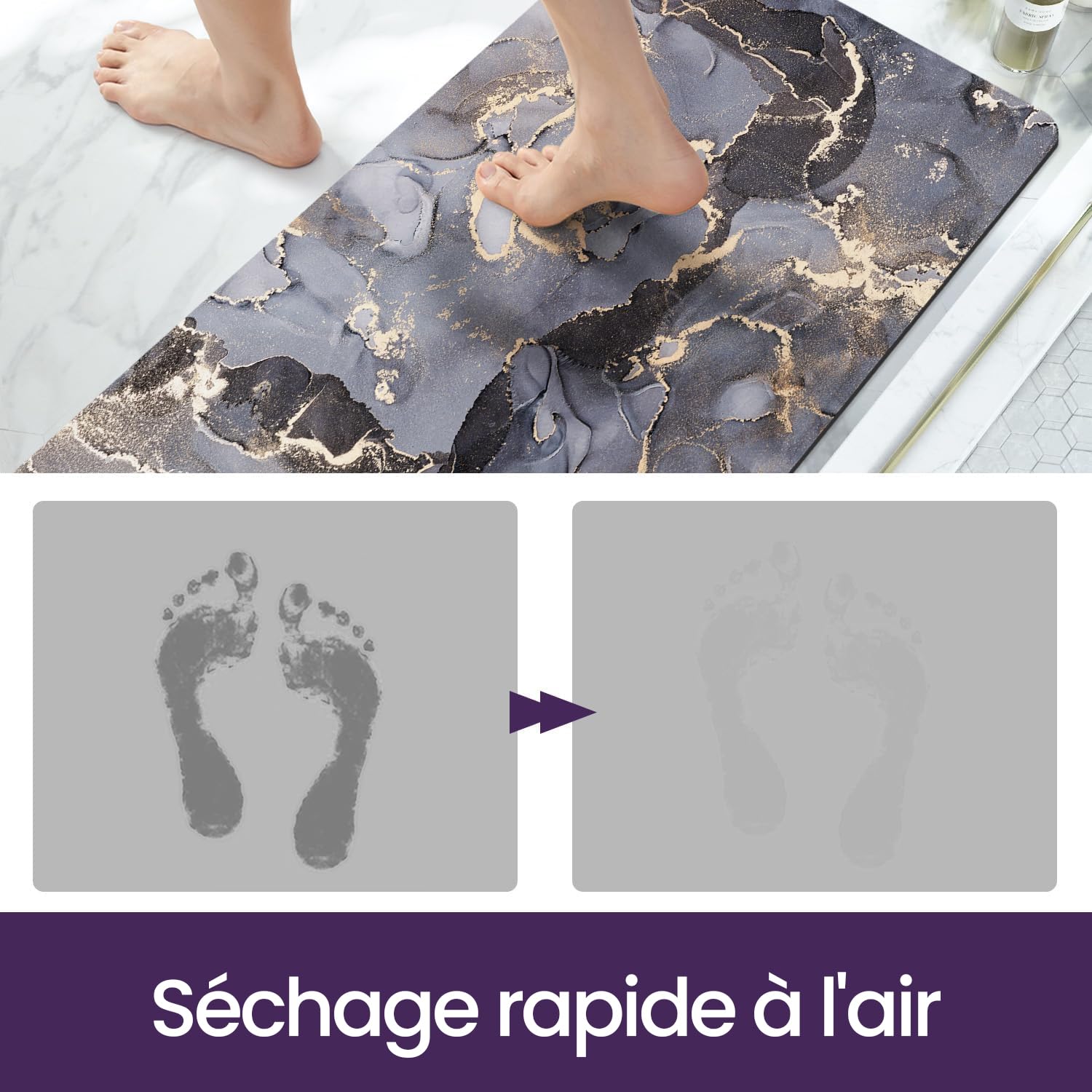 DEXI Tapis de Bain Antidérapant 60 x 110 cm, Super Absorbant, Sèche Rapide, Ultra Mince, Facile à Nettoyer, pour Portes de Salle de Bain, Baignoire, Douche, Gris foncé