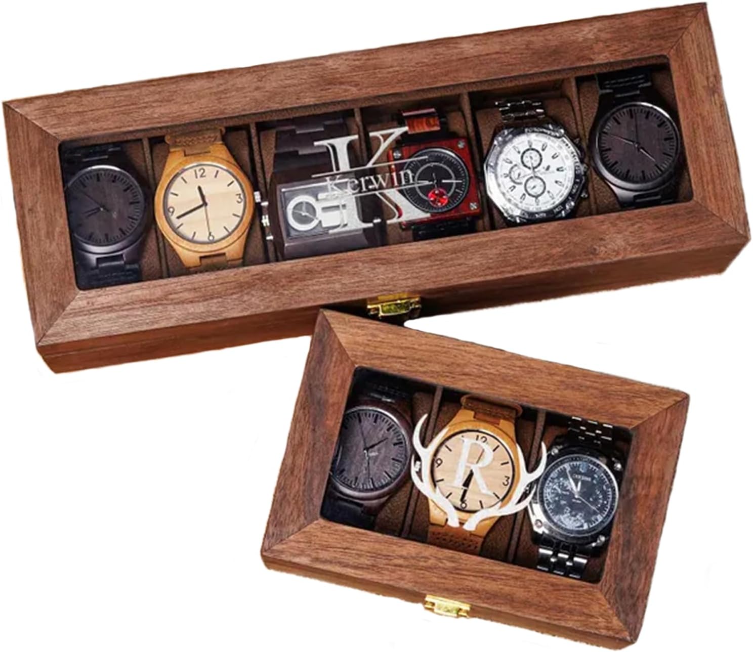 Personalized Engraved Watch Box, Custom Grain Watch Box With Inner Soft Pillow Wooden Durable Watch Display Case for 12 Watches Husband's gift, Father's gift, Best Man Gift