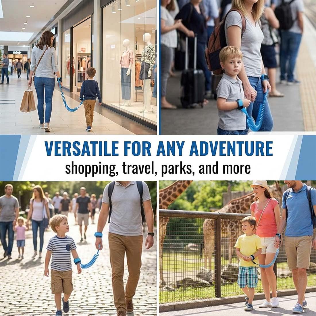Guinzaglio Antiperso Bambini 1 Pezzo Blu 2M Bracciale Sicurezza Portatile