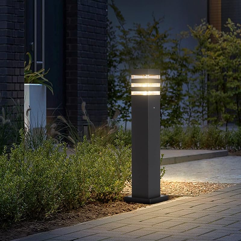 Luz de camino de 23,6 pulgadas Linterna de pasarela E26 cableada Luz de camino negra para exteriores | Iluminación de paisaje impermeable Exterior, luz de bolardo de poste lateral de vivienda moderna, lámpara de pie de porche de Patio antioxidante con bombilla