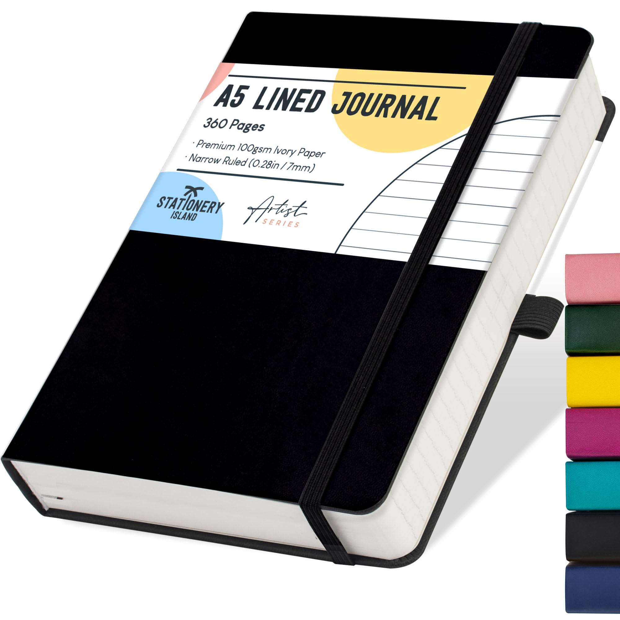 Stationery Island Cuaderno Rayado A5, Cuaderno Grueso de 360 Páginas, Diario de Rayas con Tapa Dura de 100 gsm para Escribir, Trabajar, Estudiar, Agenda