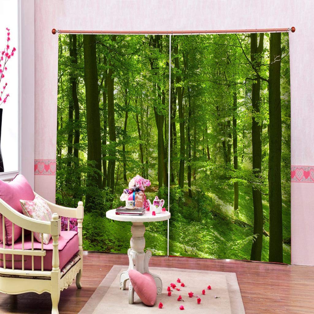 Tenda Foto 3D Personalizza Dimensioni Foresta Verde Camera da Letto Soggiorno Ufficio Cortinas Ripartizione Bagno Doccia (L) 180 × (A) 200 cm