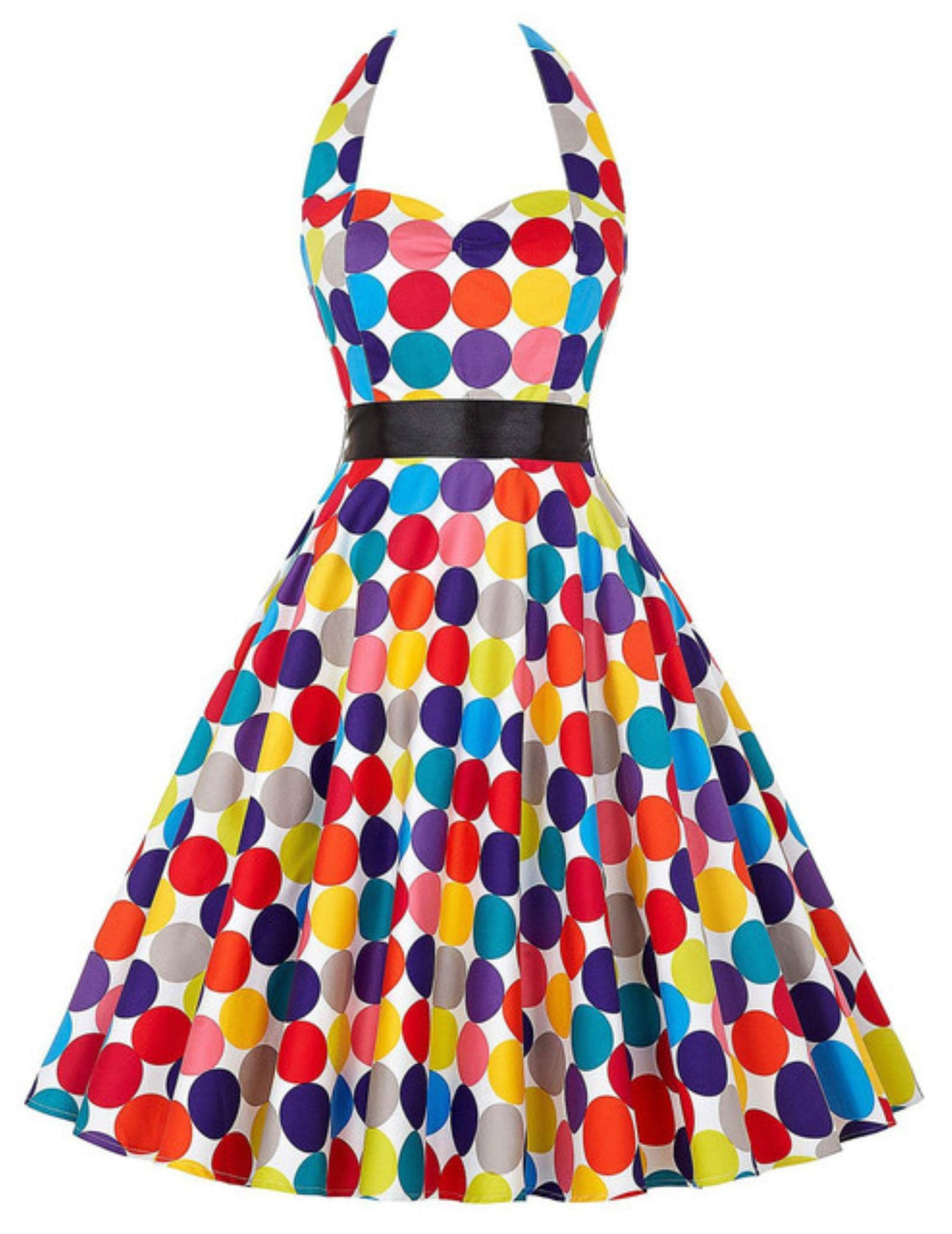 Vestito Vestito Vintage Solido Donne Sexy Polka DOT Print Halter Party Abiti Plus Size-A8,M