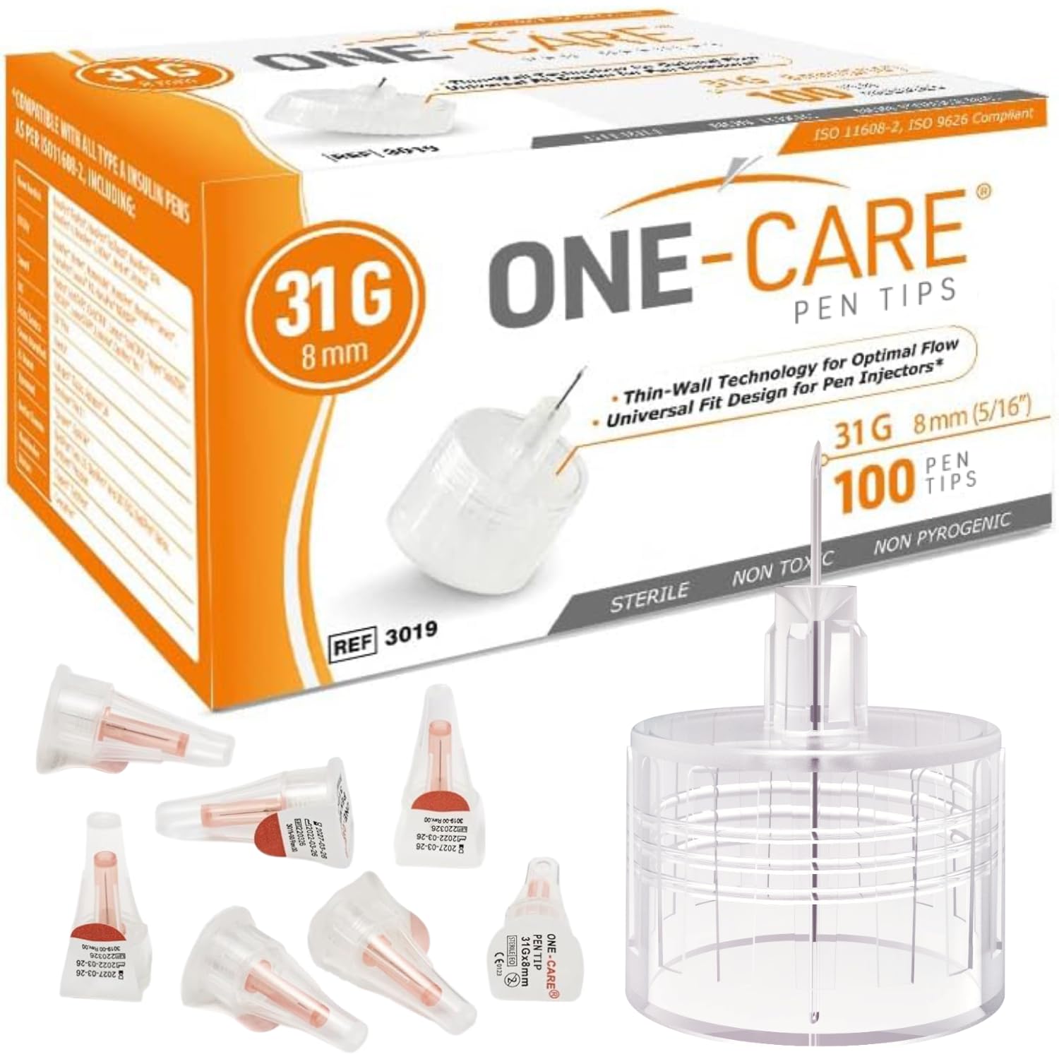 ONE-CARE Pen Tips 31G x 8mm, Box of 100, Gentle, Universal Fit with Pen Devices, Extra-Thin Wall Technology for optimal flow