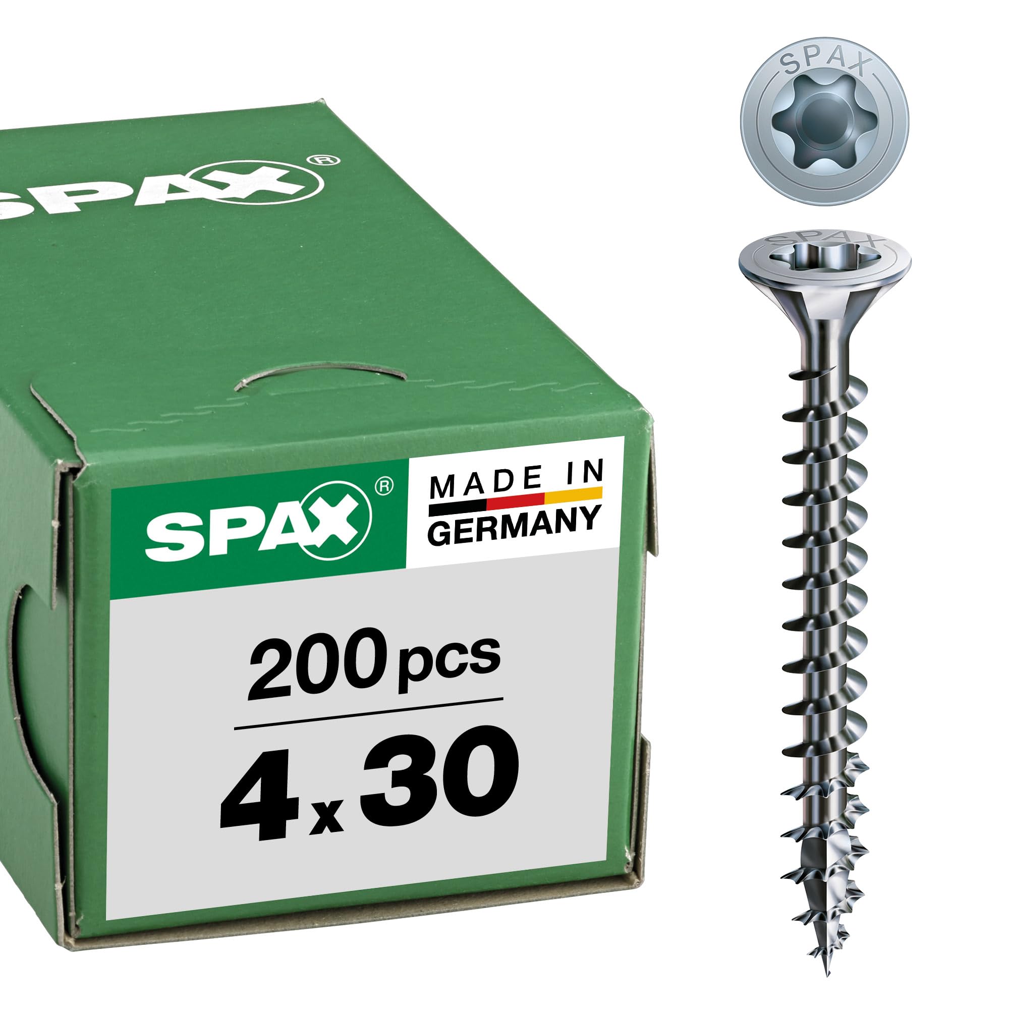 SPAX Universalschraube, 4,0 x 30 mm, 200 Stück, T-STAR plus, Senkkopf, Vollgewinde, 4CUT, WIROX A3J, 1191010400303