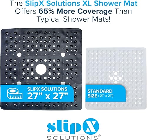 Miniatura 88 de SlipX Solutions Paquete de estuches – Tapete de ducha cuadrado, extra grande de 27 x 27 pulgadas, tapete antideslizante para ancianos y niños