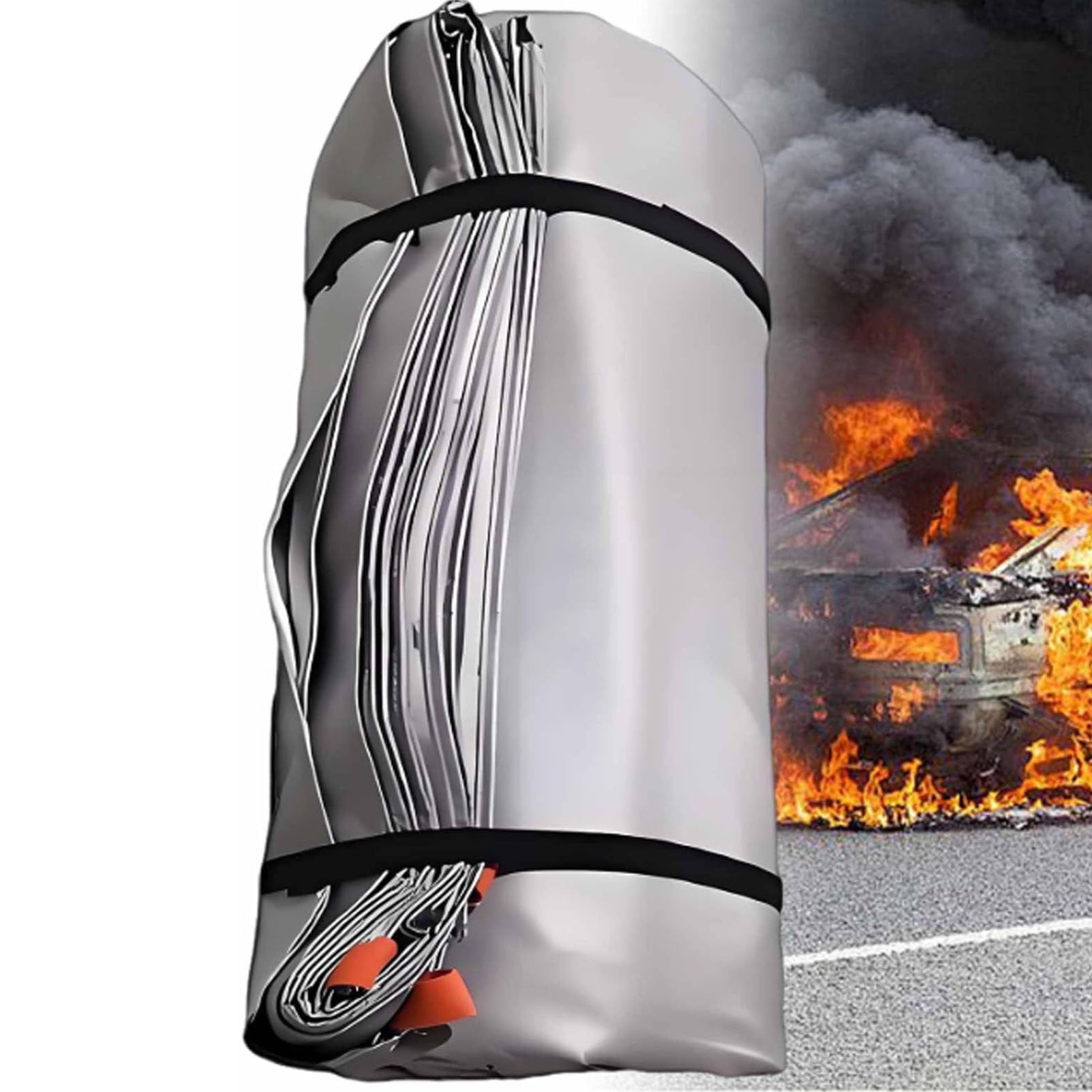 Oiyekntd Car Fire Extinguisher Blanket, 1100°C Reusable Emergency Fire Suppression Blanket, Silicone Survival Safe Blankets, Vehicle Accident, Electric & Gas Vehicles 3 * 4m/9.8 * 13.1ft