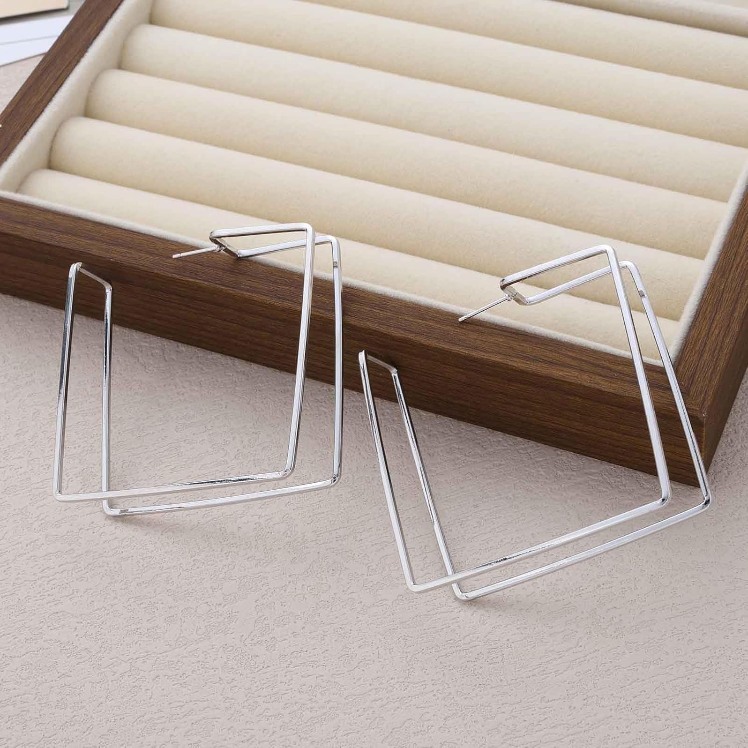 Punk Square Large Hoop Earrings Big Square Huggie Hoop Earrings Large Squares Geometric Earring Geometric Big Statement Earring Jewelry for Women(Gold) - Image 4