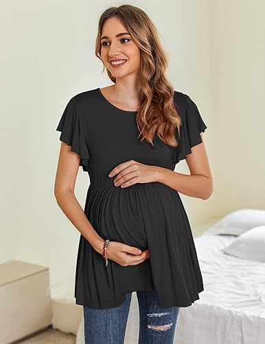 Miniatura 3 de HOTOUCH Camisetas de maternidad para mujer, estilo casual, peplum, blusa de embarazo, camisas de maternidad de manga corta
