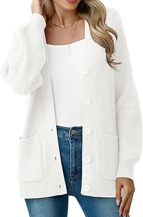 VIISHOW Women Chunky Knit Cardigan Sweater Long Sleeve V Neck Button up Cardigan with Pocket Sweater Coat for Fall and Winter