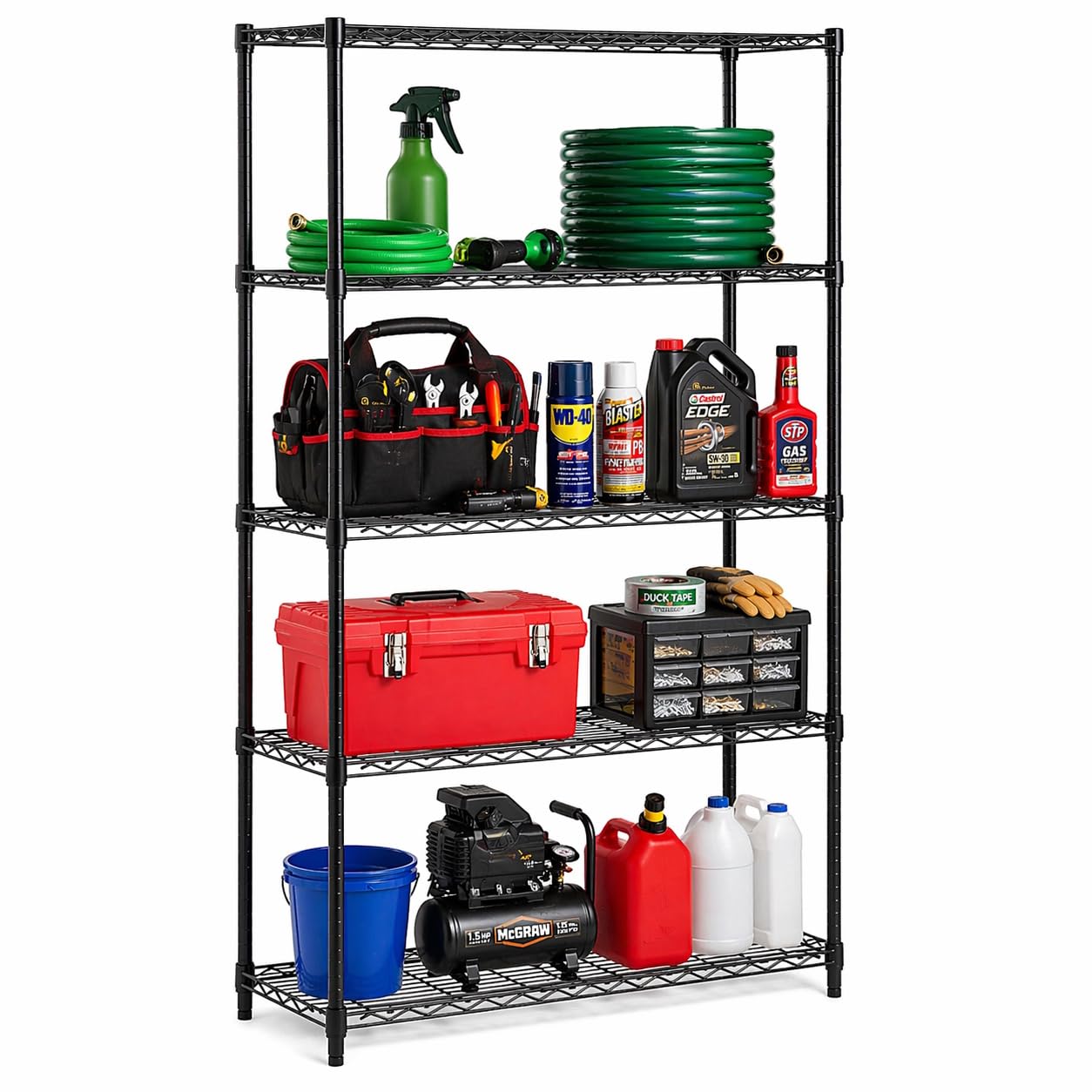 Honey-Can-Do 5 Tier Black 14x36x72 Inch 200lb, 91.44x35.56x182.88 cm