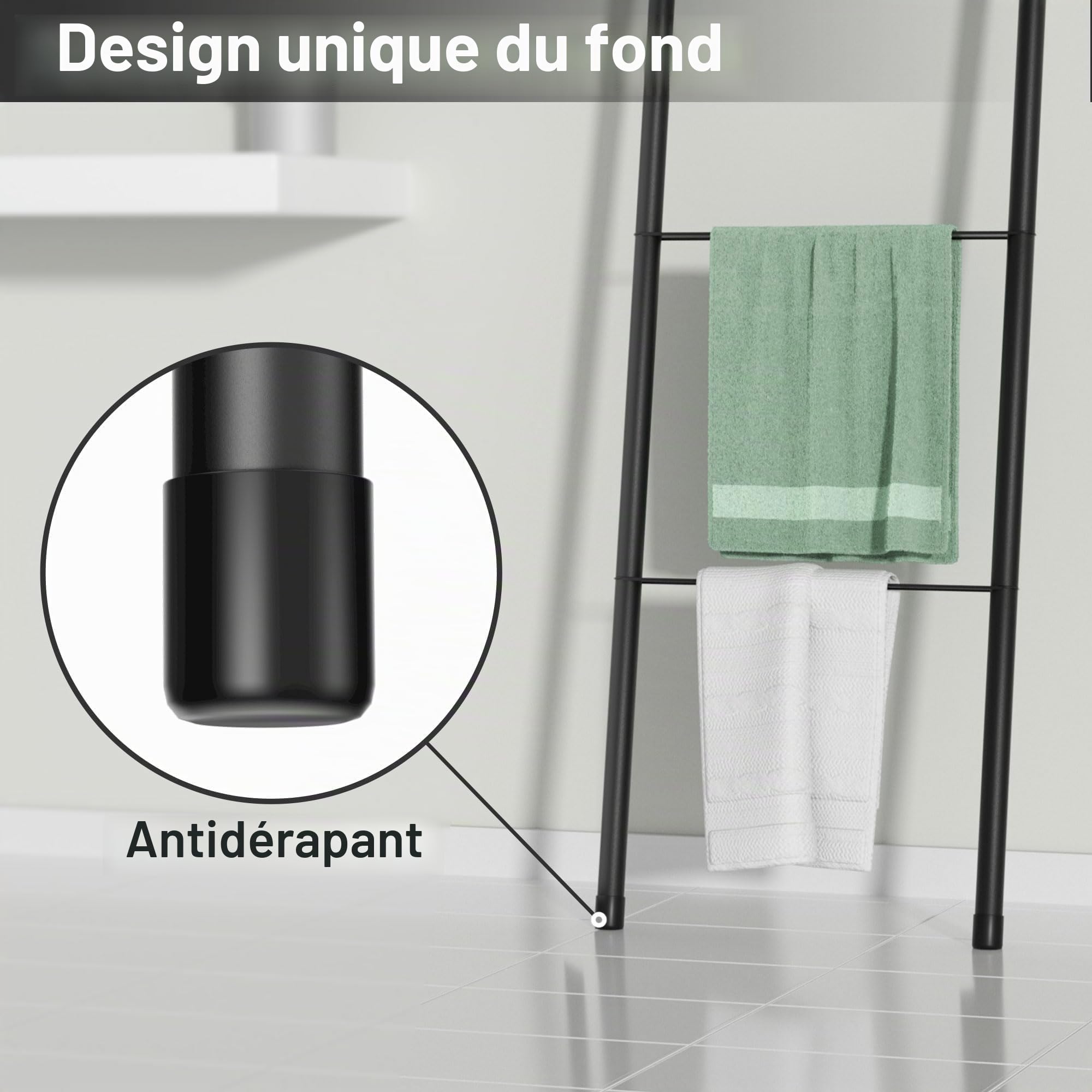 pickpiff Échelle de couverture en métal noir – Porte-serviettes mural sur pied pour salle de bain, salon, cuisine, support pour serviettes, couvertures, jetés, quits (4 niveaux, noir)