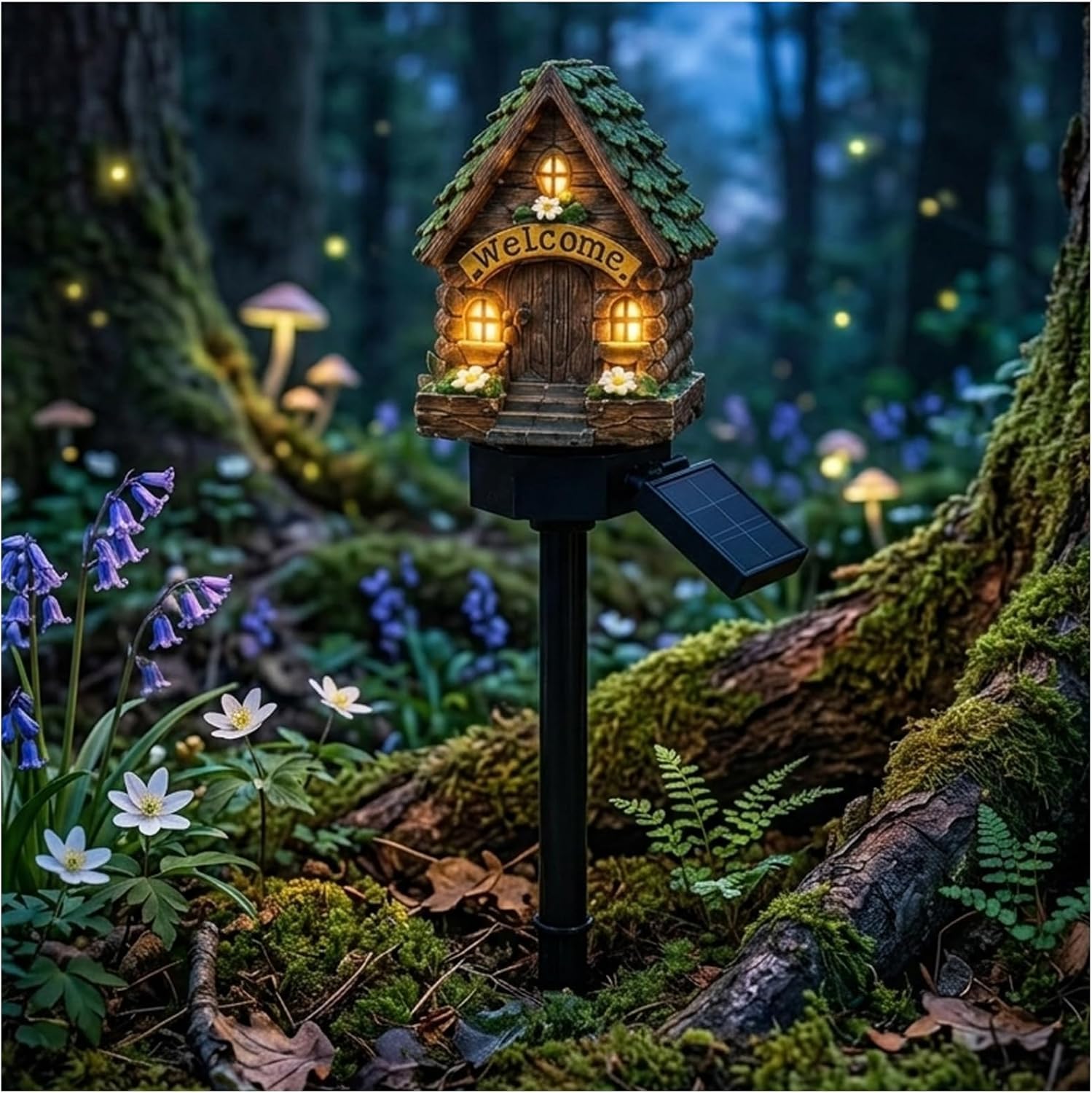 Siebkorb Solar Fairy-Tale Mushroom House Lights Cottage Garden Stake Lights,Resin Mushroom Cottage Figurine, Waterproof Led Outdoor Solar Pathway Lights for Lawn, Walkway, Patio, Yard (#A)
