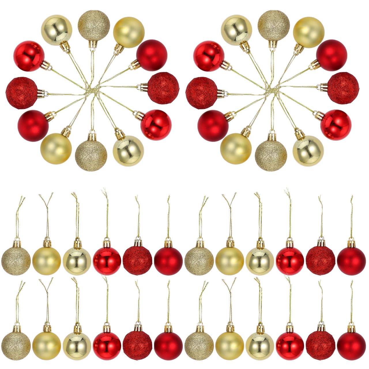 DOITOOL Lot de 50 boules de Noël incassables pour décoration de sapin de Noël, 5,8 cm, rouge et doré, à suspendre