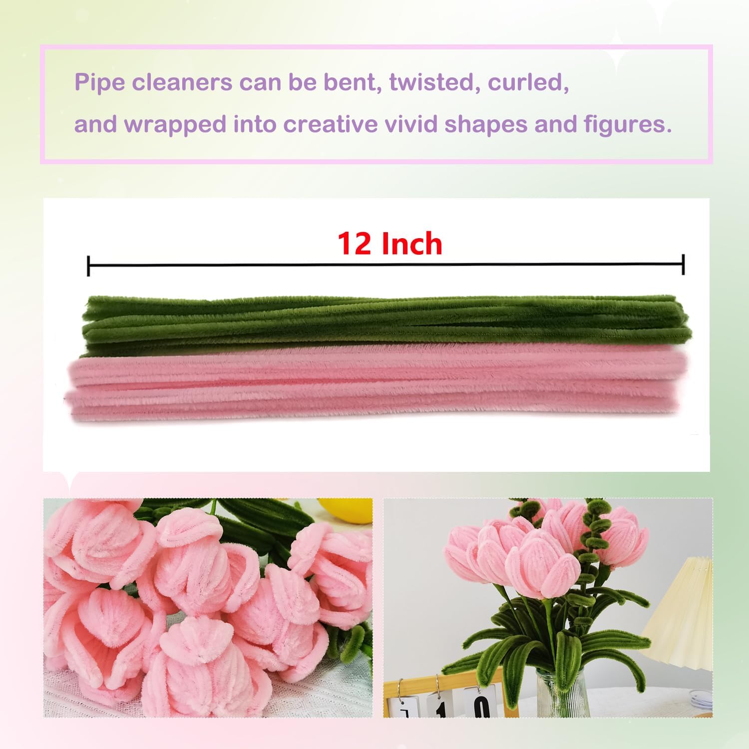 Pipe Cleaner Set, 200 Pcs, with Floral Wires and Floral Tape, Chenille Stems for Tulip Bouquet Making, Kids DIY Craft Projects and Decorations (Peach and Olive Green kit) 1