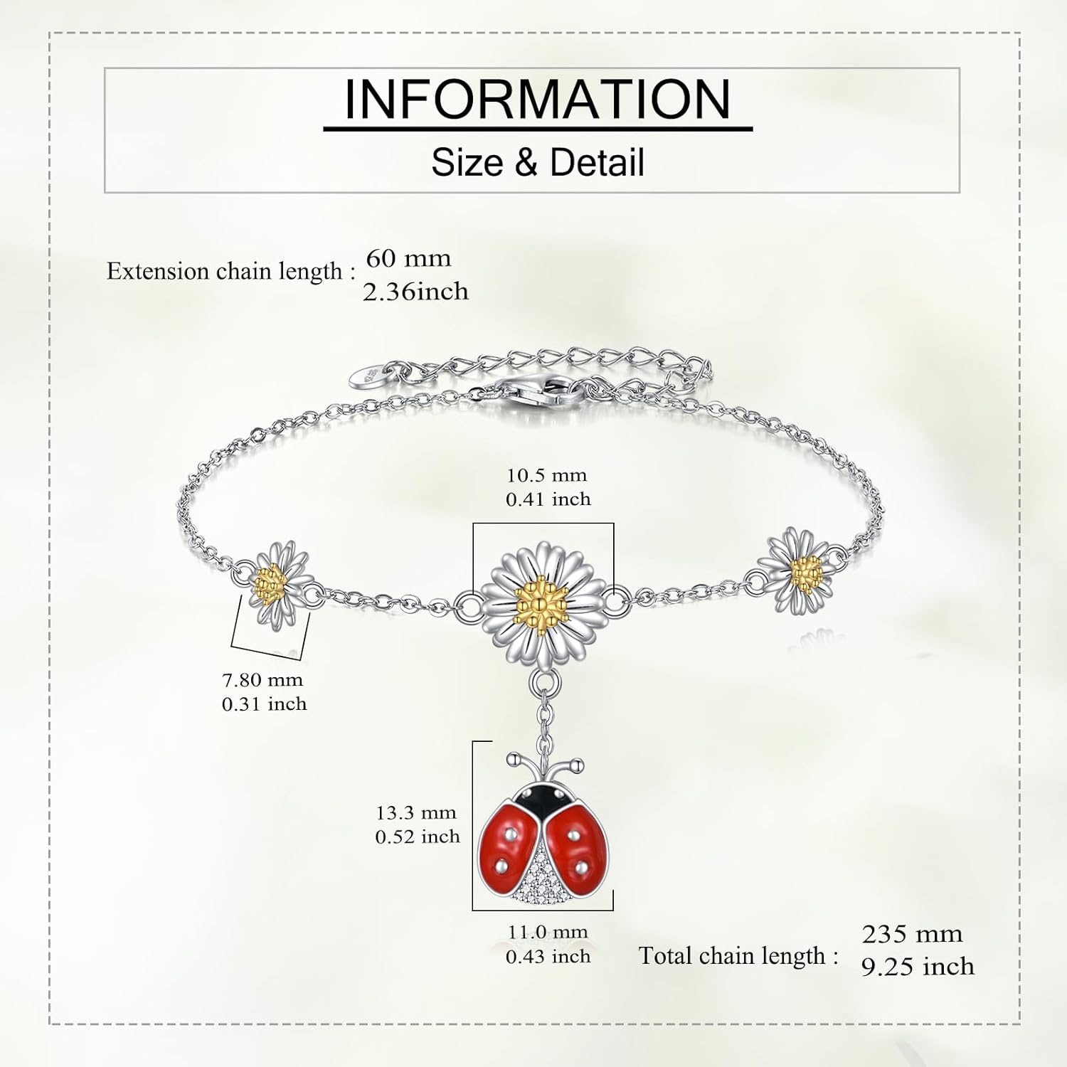 Ladybug Bracelet 925 Sterling Silver Ladybug Daisy Jewelry Bracelet Gifts for Women Mother Friend - Image 5