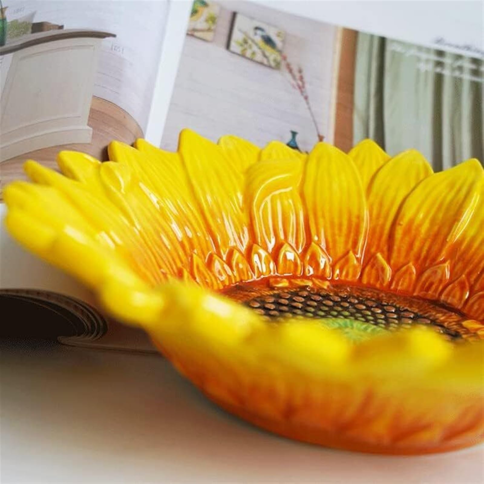 American Garden girasole ciotola in ceramica insalatiera di frutta snack piatto da Dessert dipinto a mano sottosmalto decorazione della casa piatto  15