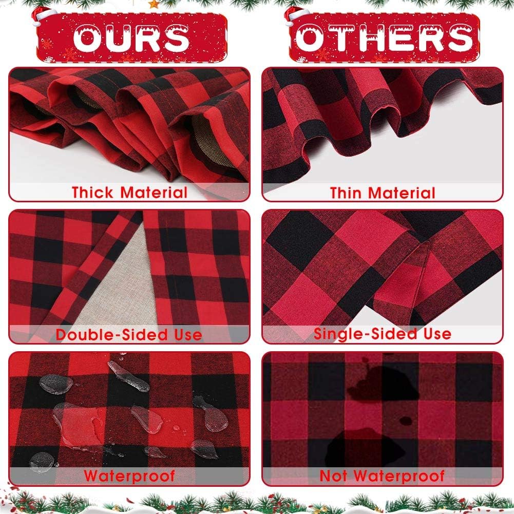 OurWarm Christmas Table Runner Cotton Burlap Buffalo Check Reversible Waterproof Red Black Plaid Table Runner for Christmas Holiday Table Decorations Birthday Party Supplies, 14 x 108 Inch
