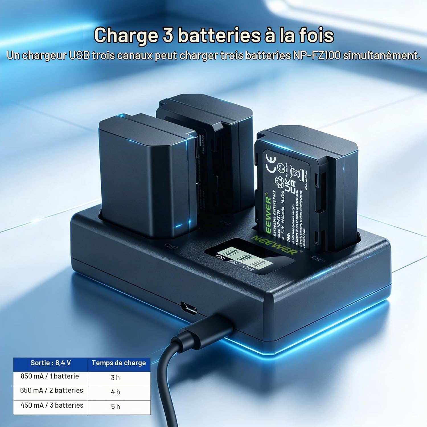 NEEWER Kit de NP-FZ100 Batterie Rechange et Chargeur Compatible avec Sony