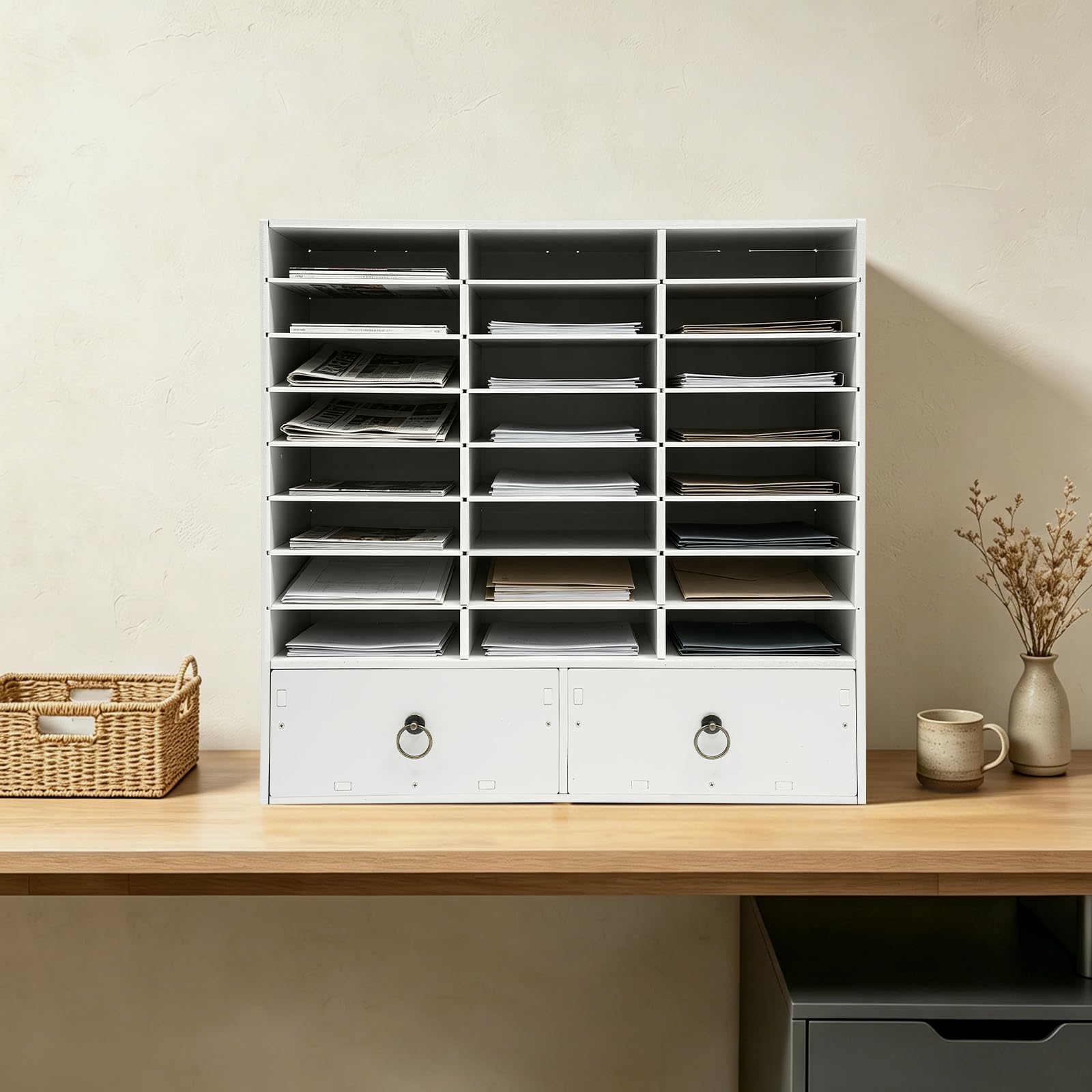 Aktenordner Büro Organizer 24 Fächer Veranstalter Schubladen Organizer Standregal Aufbewahrung für Büro Wohnzimmer Zeitschriften Bücher 71,5x30x70 cm