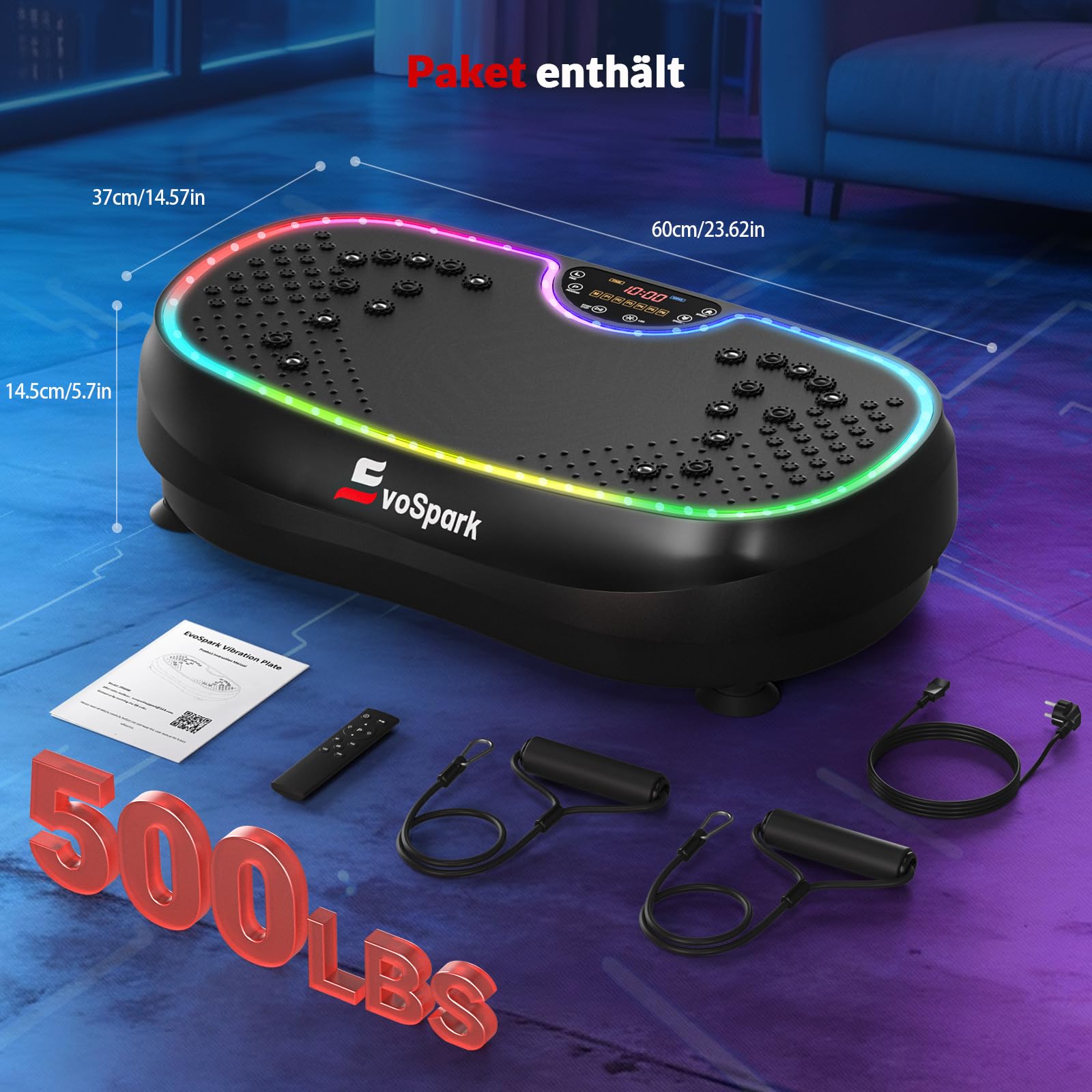 Vibrationsplatte, Vibrationsplatte Testsieger 2026 mit 6+1 Trainingsmodi, 9 coolen LED-Lichtern Vibration Plate für Zuhause, Power Llate mit 200W Bürstenlose Motoren,199 Geschwindigkeiten