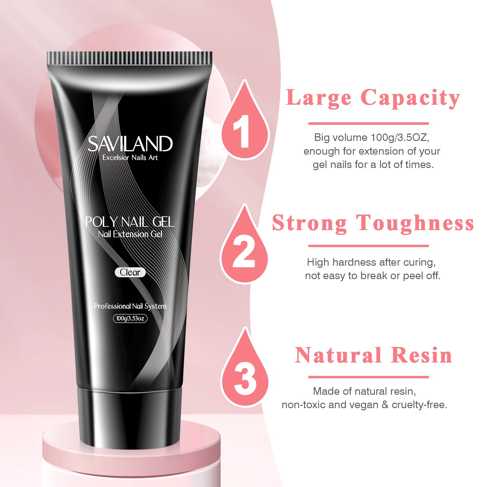 Żel do przedłużania paznokci Saviland Poly: 100 ml przezroczysty akrylowy żel do przedłużania paznokci Poly Nails, długotrwały żel wzmacniający, zagęszczający i budujący paznokcie dla początkujących